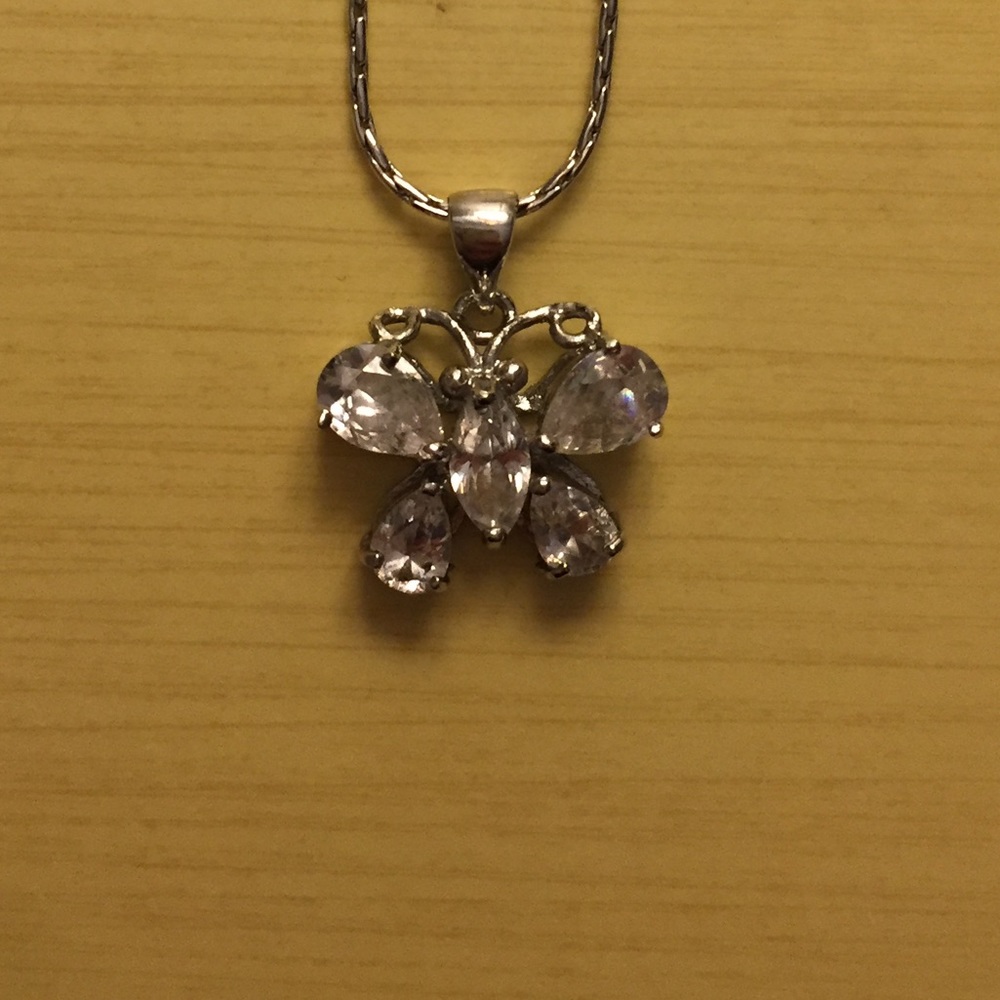 Butterfly faux diamond necklace